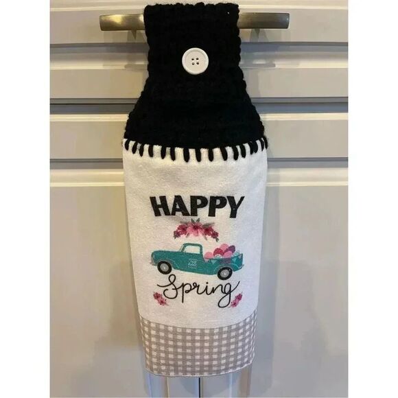Crochet Top Kitchen Towel- Happy Spring - Picture 3 of 3
